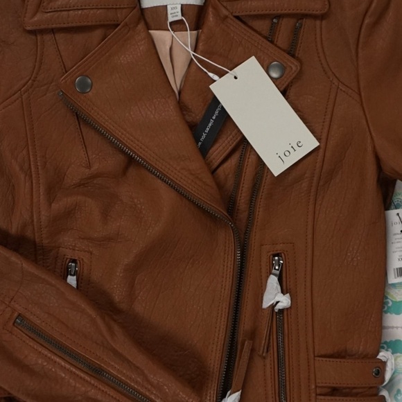 JOIE 100% Lamb Leather Leolani Lamb Leather Cognac Moto Jacket Size XXS $898 NWT - Picture 9 of 11